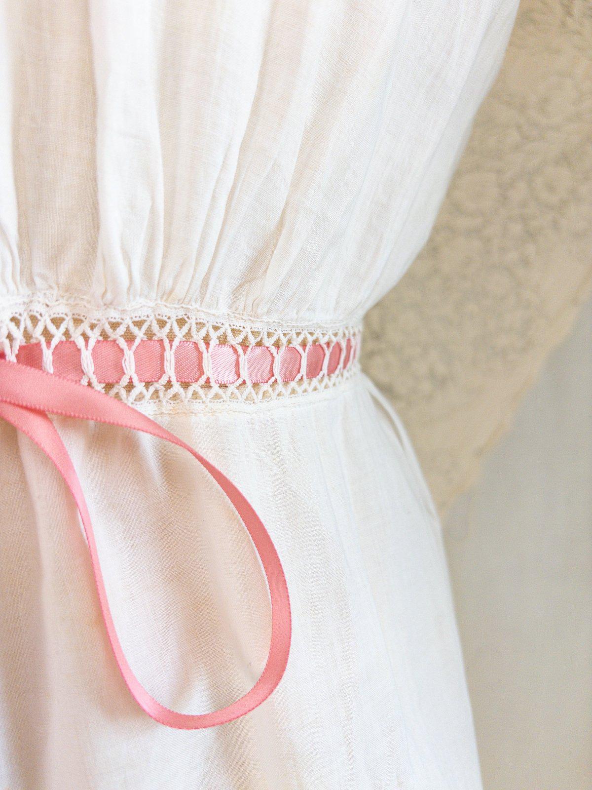 1900's Victorian Era Camiknickers - Soft White Cotton Lawn with Bobbin Lace & Pink Ribbon Drawstrings - Daggers & Dames