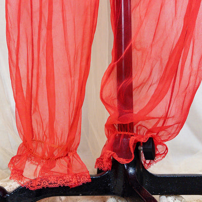 1960s Genie Lingerie Set - Sheer Candy Red Nylon with Lace Bodice & Harem Pants by Honeydreamers
