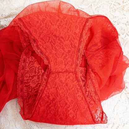 1960s Genie Lingerie Set - Sheer Candy Red Nylon with Lace Bodice & Harem Pants by Honeydreamers