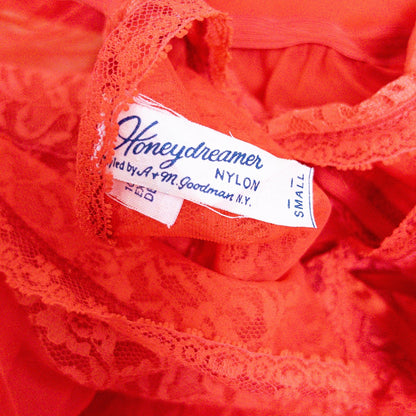 1960s Genie Lingerie Set - Sheer Candy Red Nylon with Lace Bodice & Harem Pants by Honeydreamers