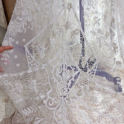 1910s Edwardian Wedding Dress - White Cotton Mixed Lace with Floral Embroidery | Small, Medium