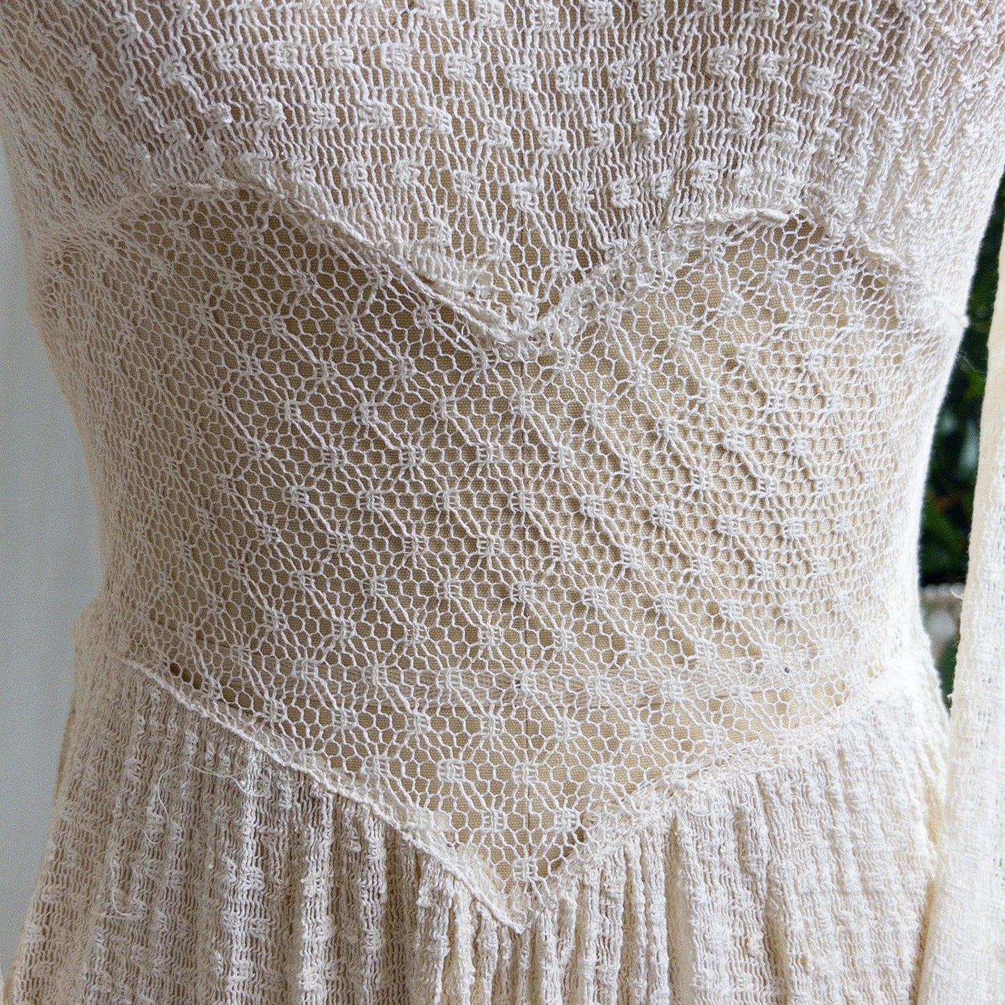 1930's - 1940's Wedding Dress - Long Sleeved Ivory Cotton Crochet with Satin Buttons | XS, Small