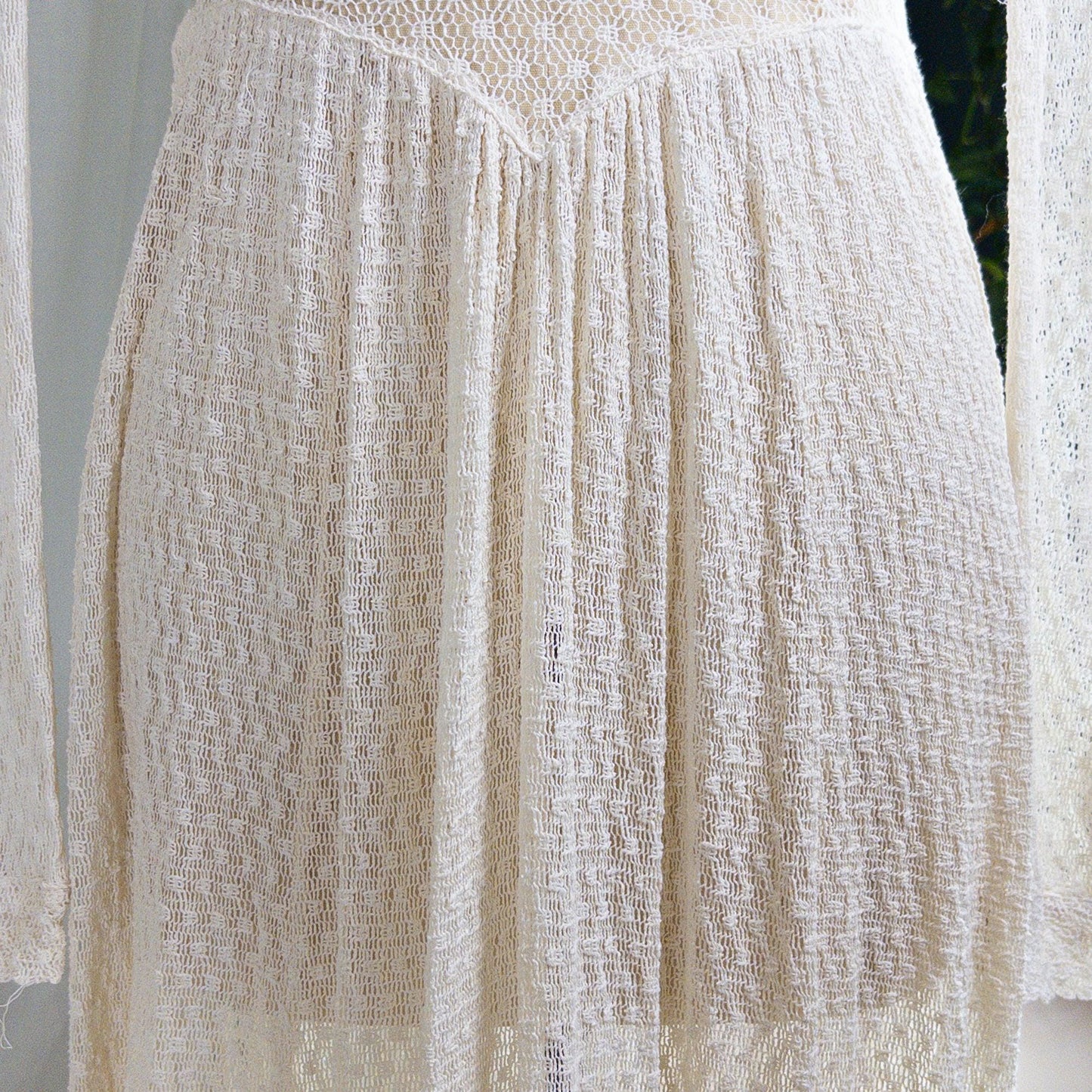 1930's - 1940's Wedding Dress - Long Sleeved Ivory Cotton Crochet with Satin Buttons | XS, Small