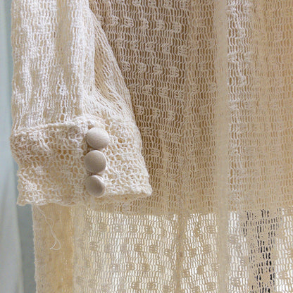 1930's - 1940's Wedding Dress - Long Sleeved Ivory Cotton Crochet with Satin Buttons | XS, Small