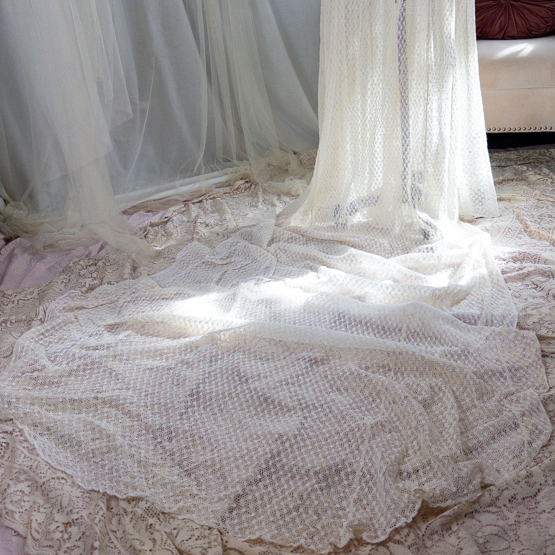 1930's - 1940's Wedding Dress - Long Sleeved Ivory Cotton Crochet with Satin Buttons | XS, Small
