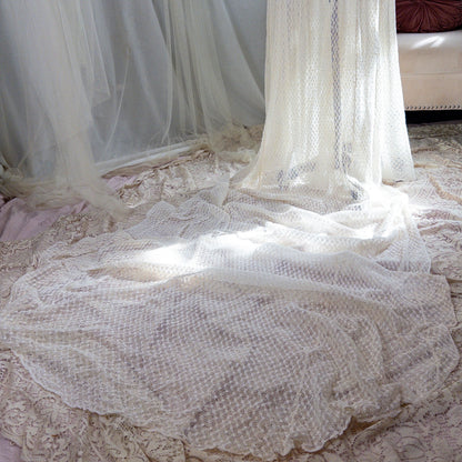 1930's - 1940's Wedding Dress - Long Sleeved Ivory Cotton Crochet with Satin Buttons | XS, Small
