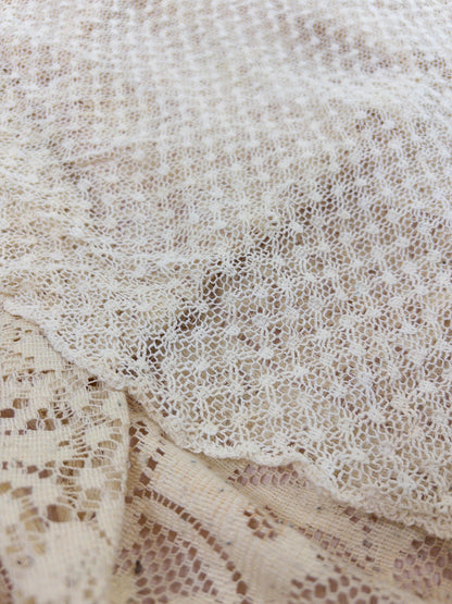 1930's - 1940's Wedding Dress - Long Sleeved Ivory Cotton Crochet with Satin Buttons | XS, Small