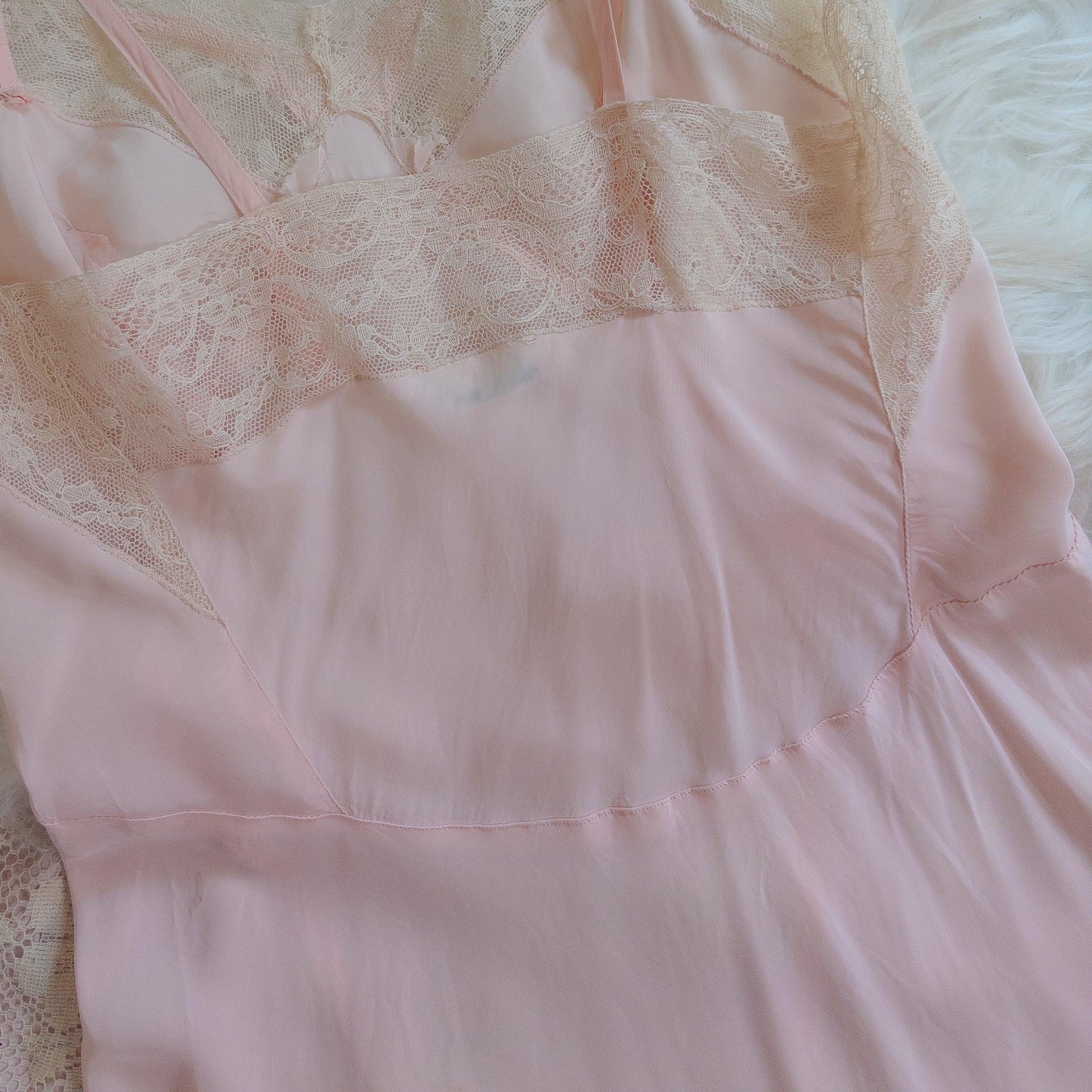1940's Slip - Rose Pink Rayon with Diamond Insert & Nude Lace by Mojud, New with Tags | XXS, XS