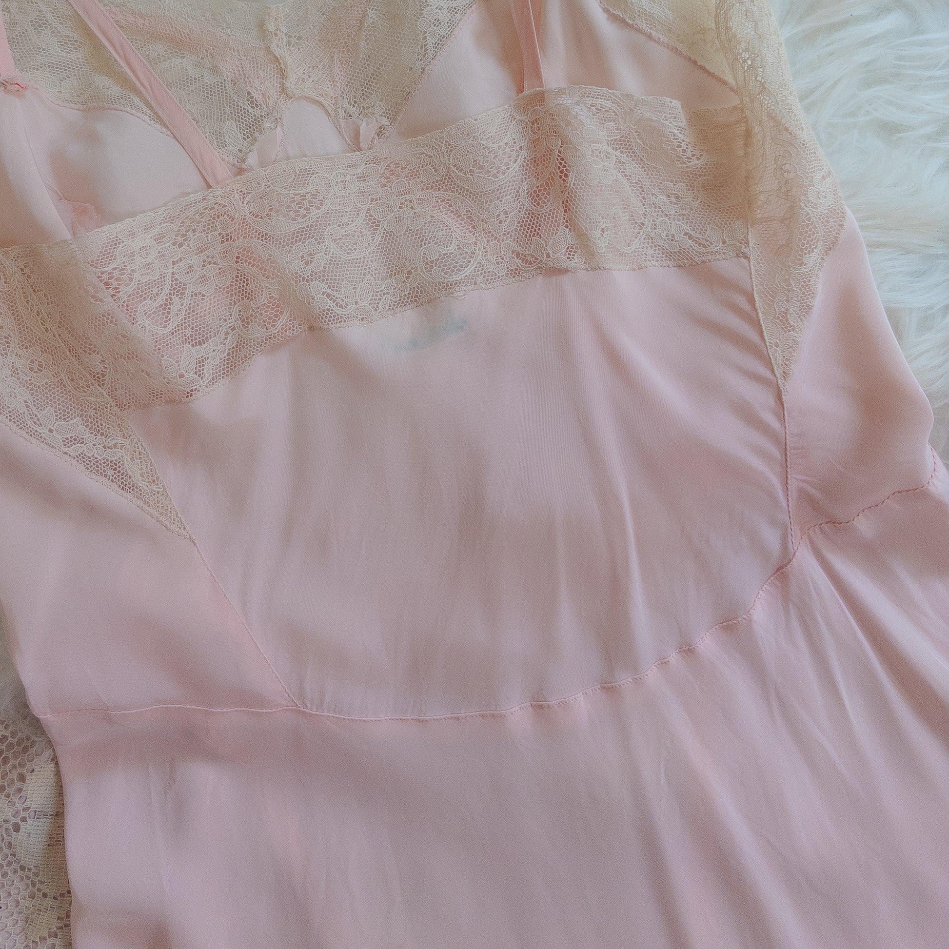 1940's Slip - Rose Pink Rayon with Diamond Insert & Nude Lace by Mojud, New with Tags | XXS, XS
