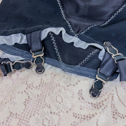 Vintage 1950's Girdle - Black Diamond Print Mesh with Ruffled White Chiffon & Satin Panels by Lily of France, Enhance | XS, Small