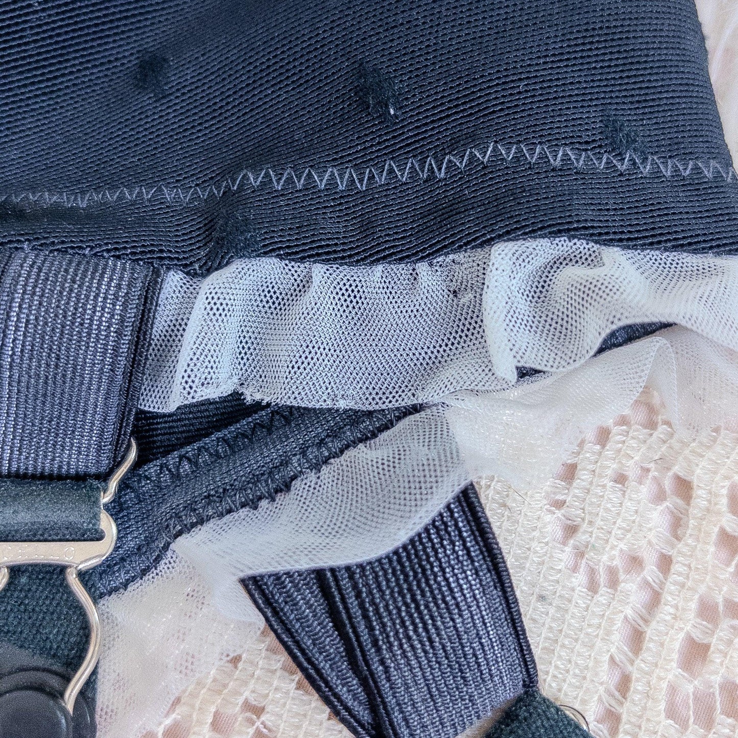 Vintage 1950's Girdle - Black Diamond Print Mesh with Ruffled White Chiffon & Satin Panels by Lily of France, Enhance | XS, Small