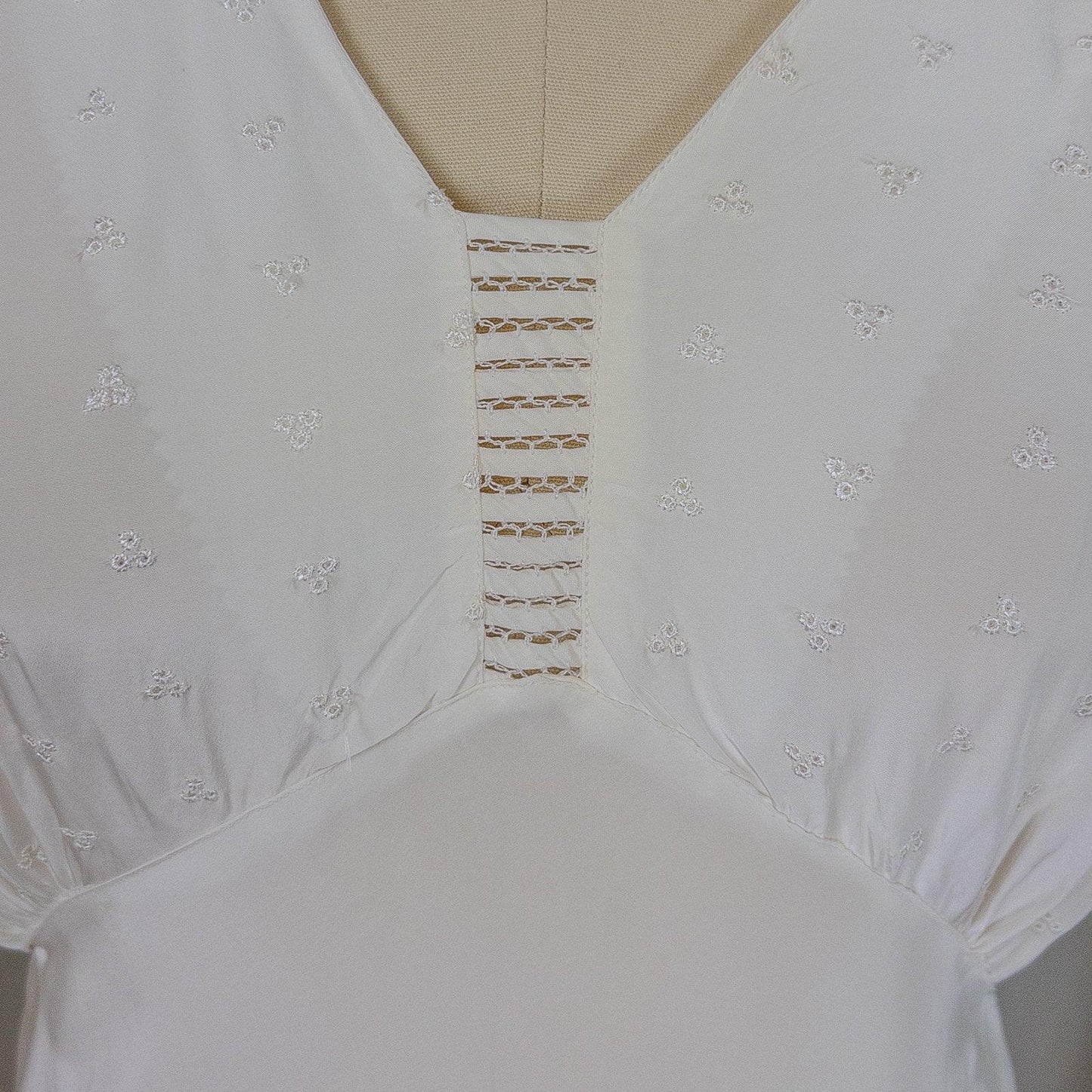 Vintage 1940's Nightgown - Bright White Rayon Crepe with Eyelet Embroidery & Scalloped Hem | Small, Medium - Daggers & Dames