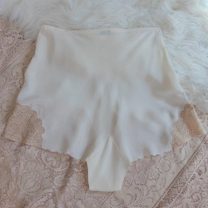 1940's Tap Pants - Bright White Rayon with Ecru Lace | Small