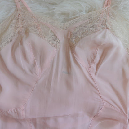 1940's Slip - Rose Pink Rayon with Diamond Insert & Nude Lace by Mojud, New with Tags | XXS, XS