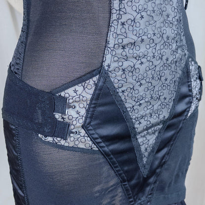 Vintage 1950's Girdle - Black Mesh with Embroidered Chiffon & Rayon Satin Panels by Camp | Small, Medium