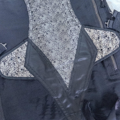 Vintage 1950's Girdle - Black Mesh with Embroidered Chiffon & Rayon Satin Panels by Camp | Small, Medium