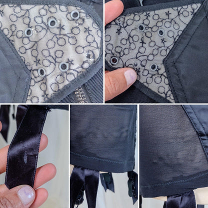 Vintage 1950's Girdle - Black Mesh with Embroidered Chiffon & Rayon Satin Panels by Camp | Small, Medium