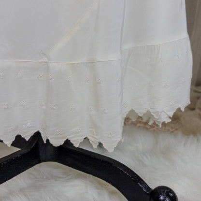 Vintage 1940's Nightgown - Bright White Rayon Crepe with Eyelet Embroidery & Scalloped Hem | Small, Medium - Daggers & Dames