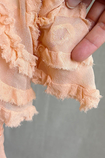 Vintage 1930's Dress & Bolero Set - Coral Pink Silk Crepe Chiffon with Ruched Detail | XS - Daggers & Dames