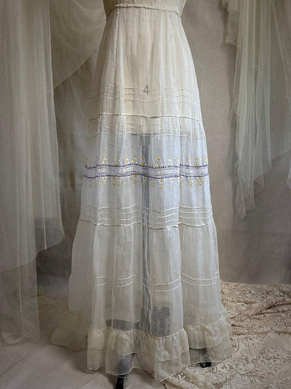 Vintage 1930's Dress - Semi - Sheer Bone White Silk Organza with Open Back | XS - Daggers & Dames