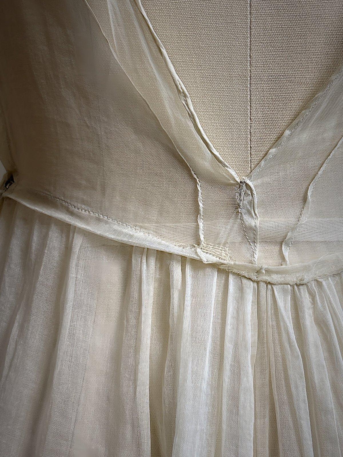 Vintage 1930's Dress - Semi - Sheer Bone White Silk Organza with Open Back | XS - Daggers & Dames