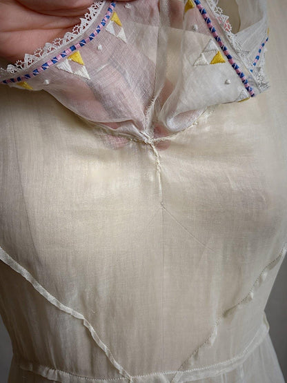 Vintage 1930's Dress - Semi - Sheer Bone White Silk Organza with Open Back | XS - Daggers & Dames