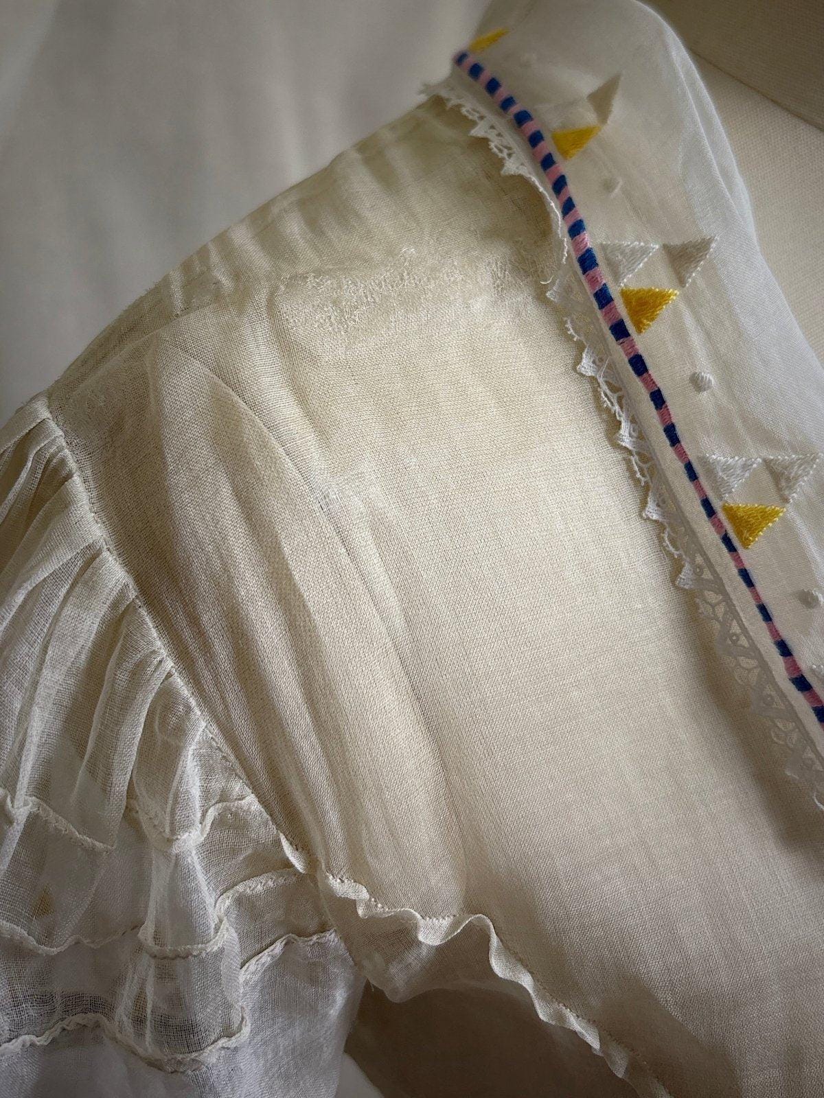 Vintage 1930's Dress - Semi - Sheer Bone White Silk Organza with Open Back | XS - Daggers & Dames