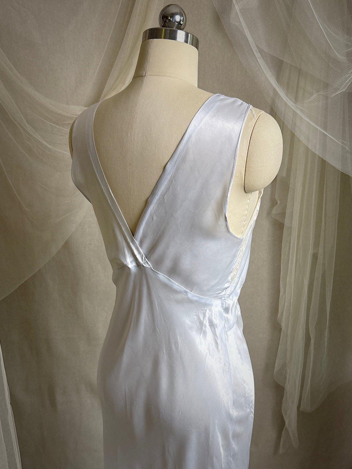 Vintage 1940's Nightgown - Icy Blue Rayon Satin with Soutache Embroidery | XS - Daggers & Dames