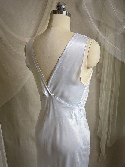Vintage 1940's Nightgown - Icy Blue Rayon Satin with Soutache Embroidery | XS - Daggers & Dames