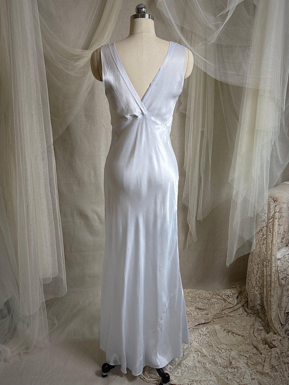 Vintage 1940's Nightgown - Icy Blue Rayon Satin with Soutache Embroidery | XS - Daggers & Dames