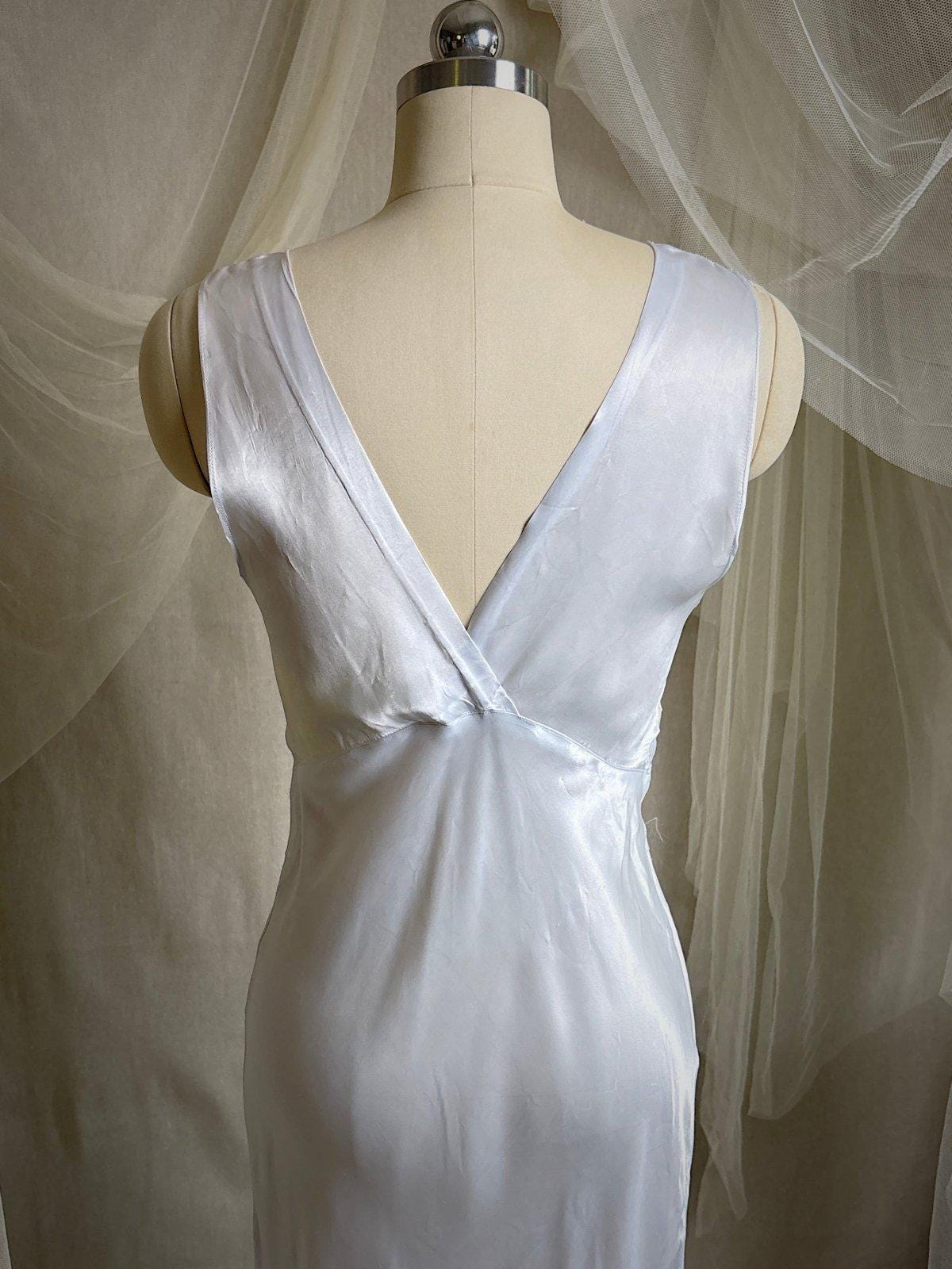 Vintage 1940's Nightgown - Icy Blue Rayon Satin with Soutache Embroidery | XS - Daggers & Dames