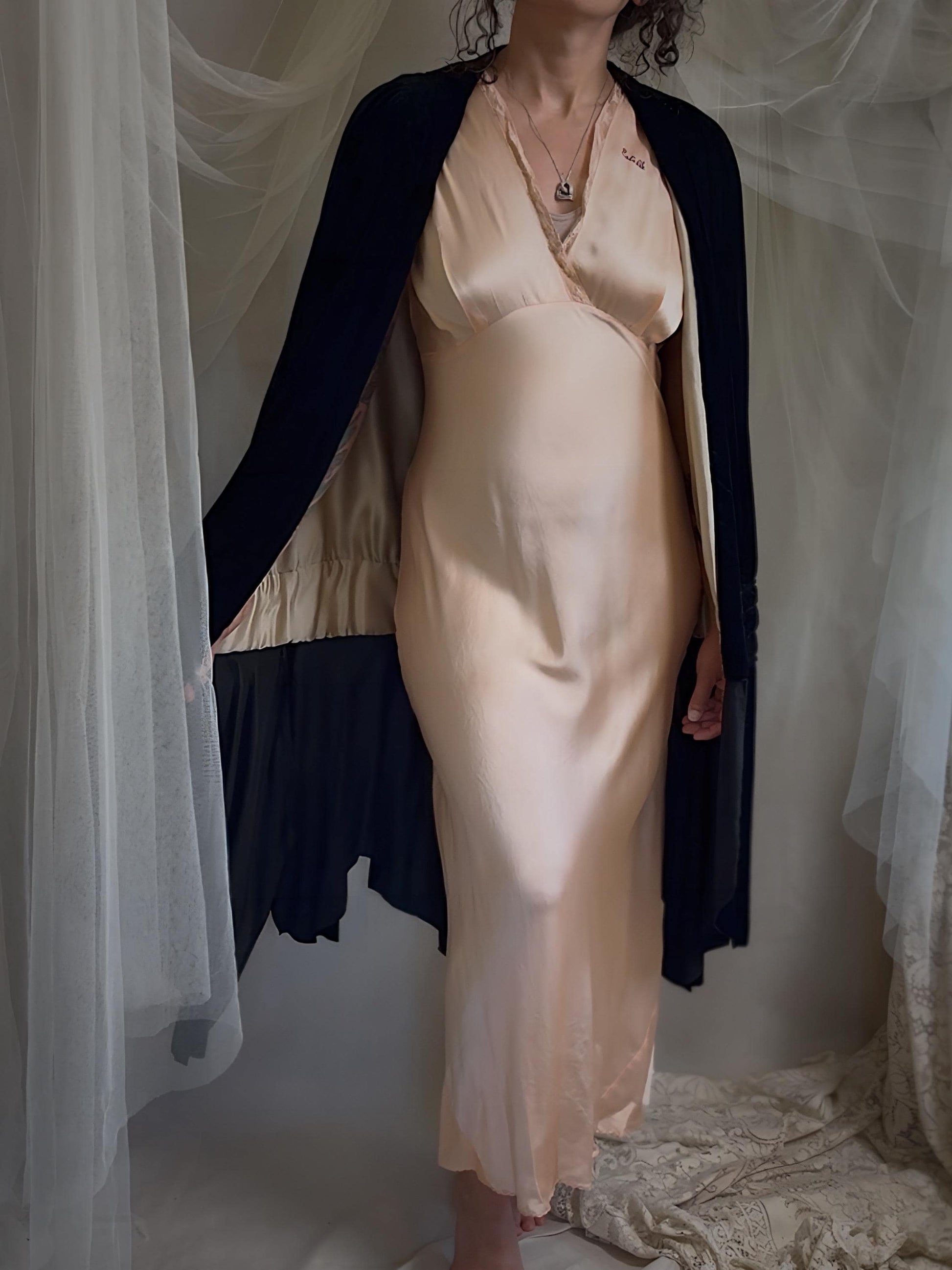 Antique 1920s Cocoon Cape - Lush Black Velvet with Luxurious Gold Silk Lining
