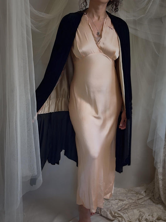 Antique 1920s Cocoon Cape - Lush Black Velvet with Luxurious Gold Silk Lining