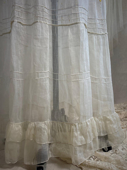 Vintage 1930's Dress - Semi - Sheer Bone White Silk Organza with Open Back | XS - Daggers & Dames