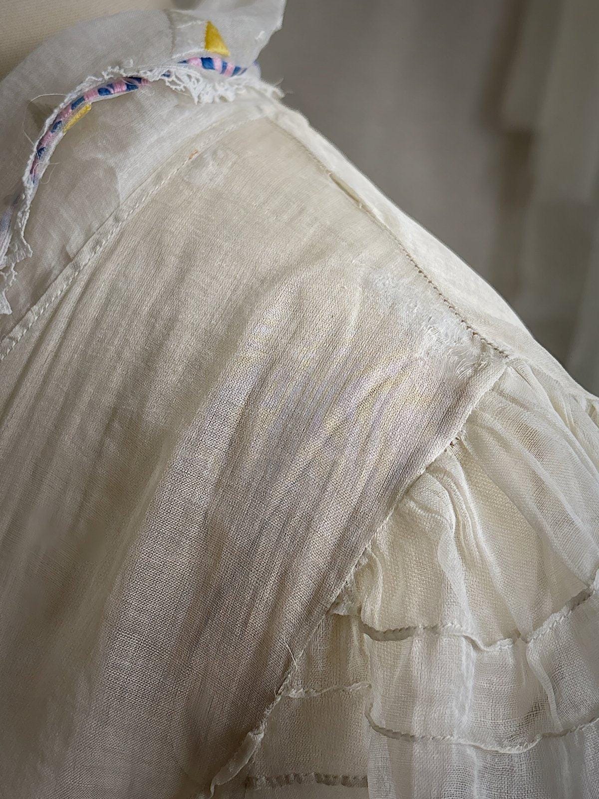 Vintage 1930's Dress - Semi - Sheer Bone White Silk Organza with Open Back | XS - Daggers & Dames