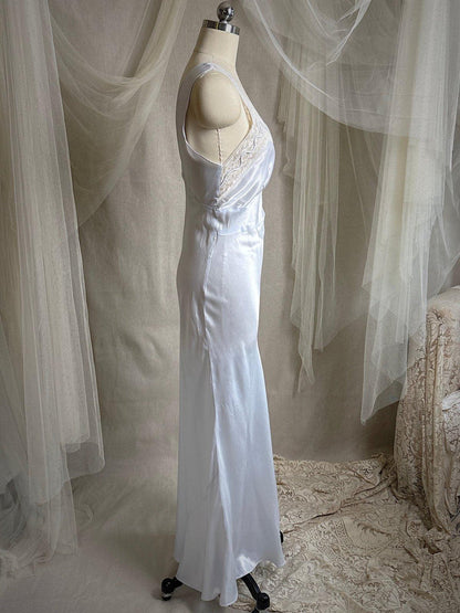 Vintage 1940's Nightgown - Icy Blue Rayon Satin with Soutache Embroidery | XS - Daggers & Dames
