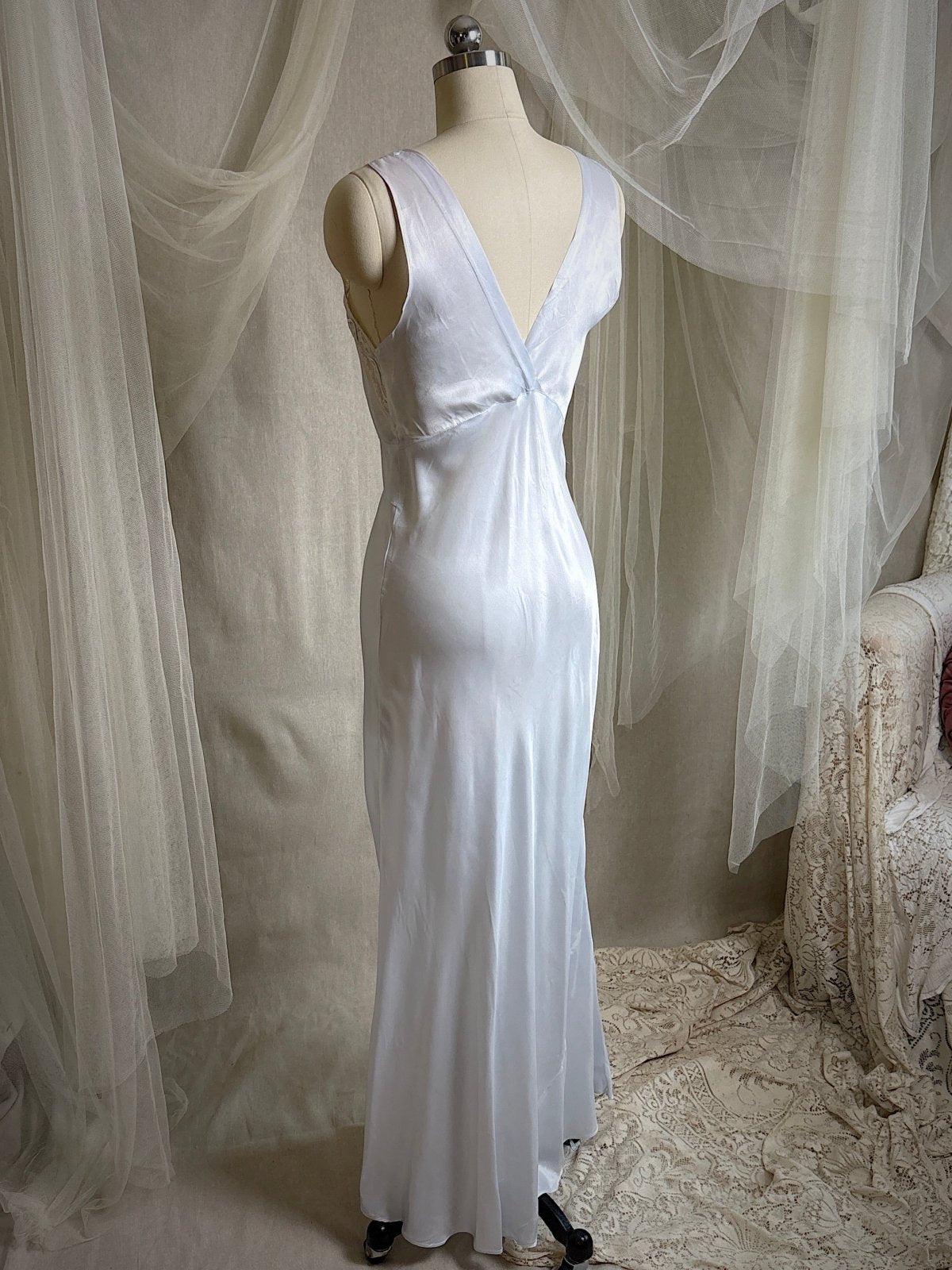Vintage 1940's Nightgown - Icy Blue Rayon Satin with Soutache Embroidery | XS - Daggers & Dames