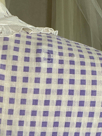 Vintage 1930's - 1940's Day Dress | Lilac Purple & White Gingham Print Cotton with Ruffled Eyelet Lace | M