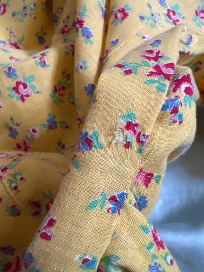 Vintage 1940's Dressing Gown | Sunny Yellow Cotton with Red Ditsy Floral Print | S