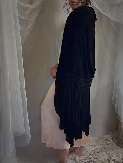 Antique 1920s Cocoon Cape - Lush Black Velvet with Luxurious Gold Silk Lining