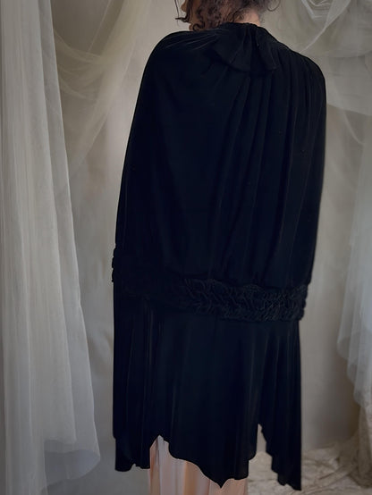 Antique 1920s Cocoon Cape - Lush Black Velvet with Luxurious Gold Silk Lining