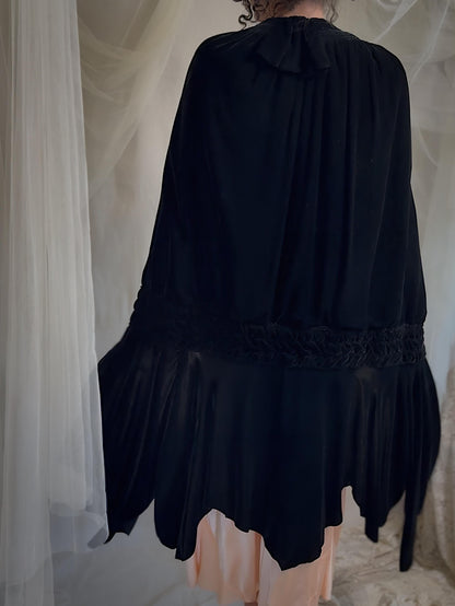 Antique 1920s Cocoon Cape - Lush Black Velvet with Luxurious Gold Silk Lining