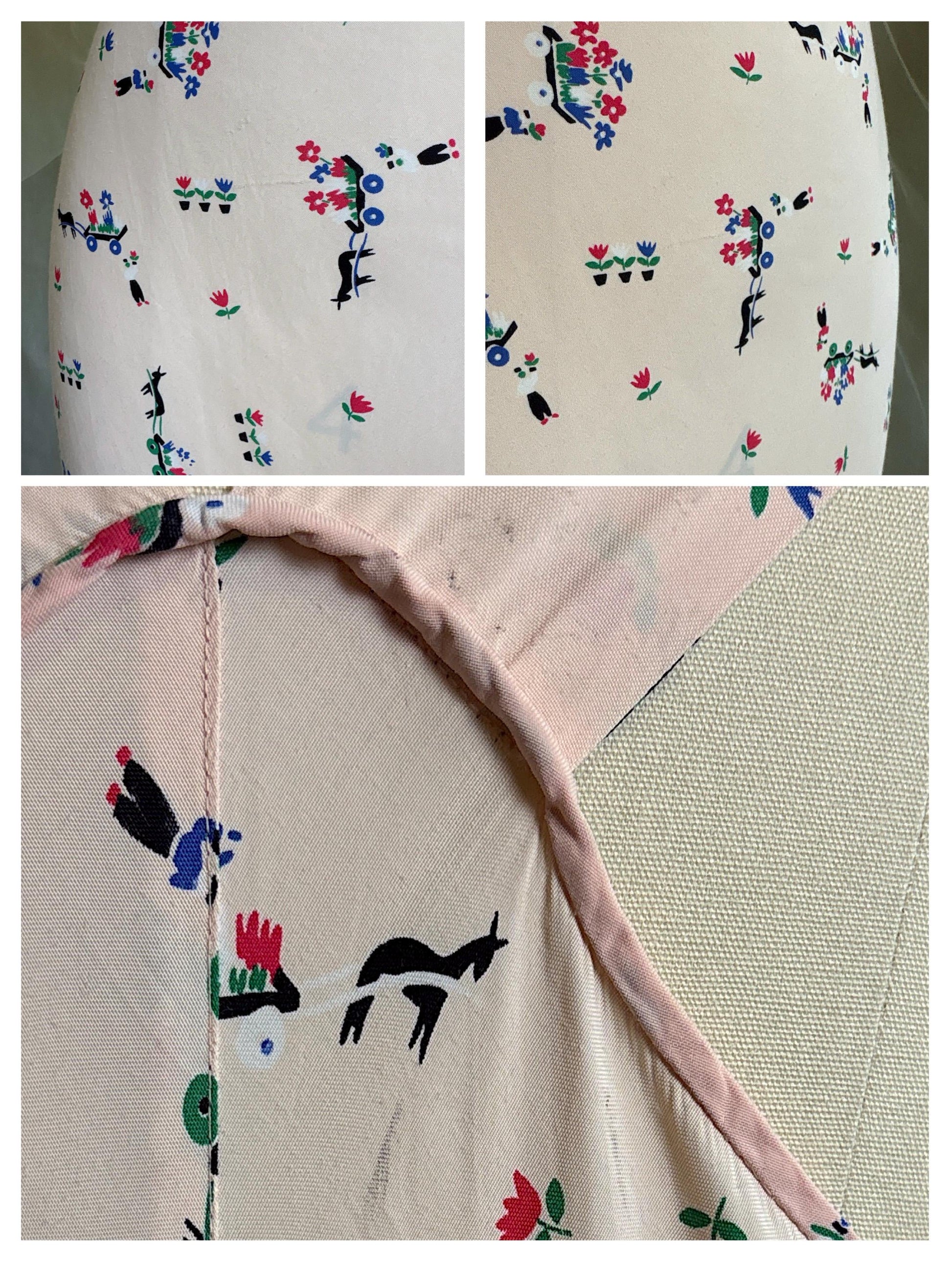 Vintage 1940's Nightgown - Pale Pink Rayon with Scandinavian Folk Floral Print | XXS, XS