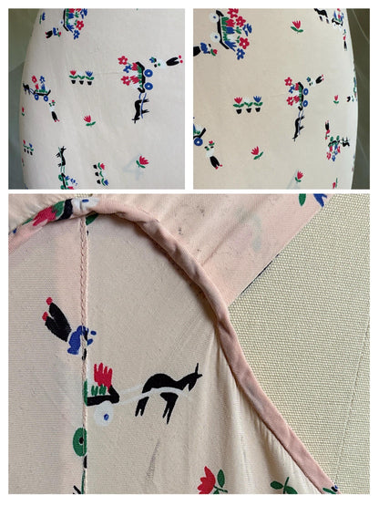 Vintage 1940's Nightgown - Pale Pink Rayon with Scandinavian Folk Floral Print | XXS, XS