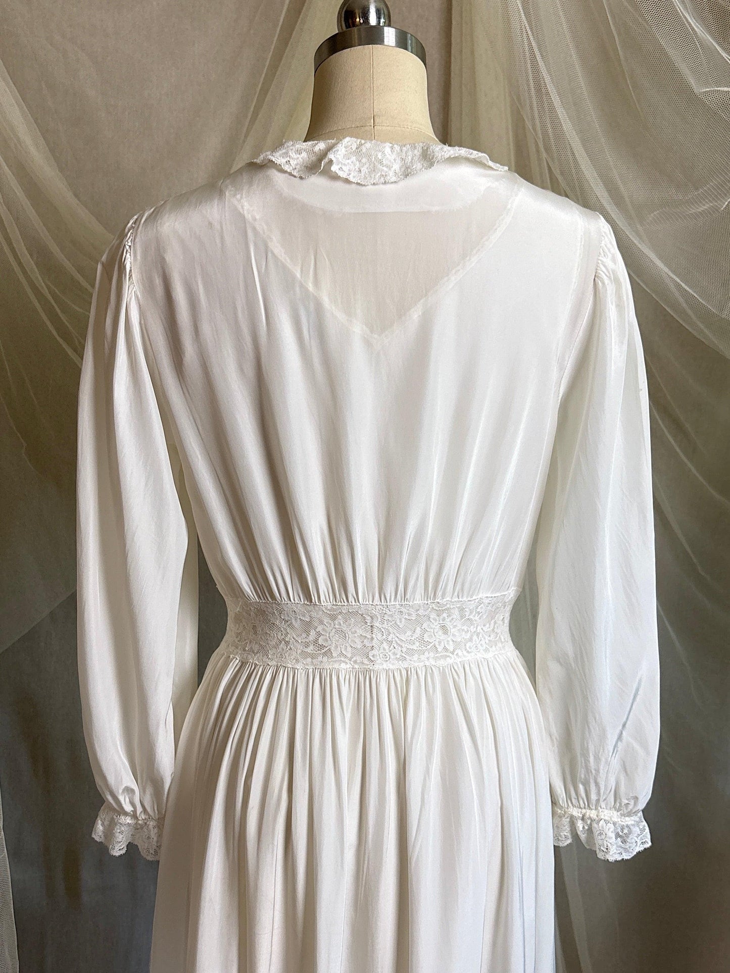 Vintage 1940's Nightgown & Peignoir Set - White Rayon with Cotton Lace by Lady Doretta | XS, S