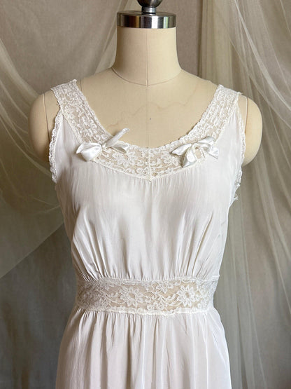 Vintage 1940's Nightgown & Peignoir Set - White Rayon with Cotton Lace by Lady Doretta | XS, S