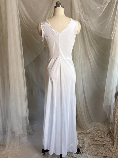 Vintage 1940's Nightgown & Peignoir Set - White Rayon with Cotton Lace by Lady Doretta | XS, S