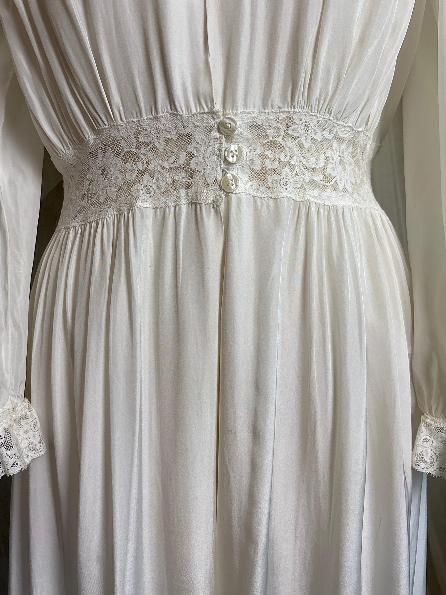 Vintage 1940's Nightgown & Peignoir Set - White Rayon with Cotton Lace by Lady Doretta | XS, S
