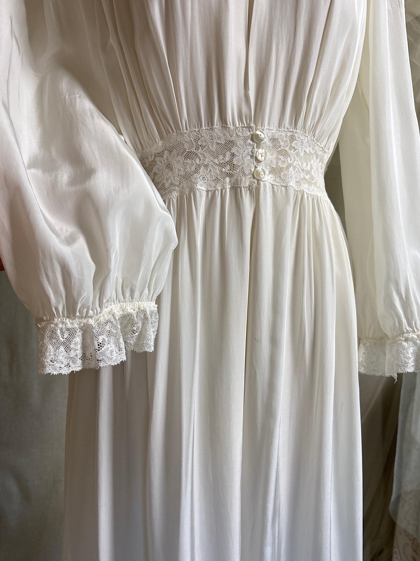 Vintage 1940's Nightgown & Peignoir Set - White Rayon with Cotton Lace by Lady Doretta | XS, S