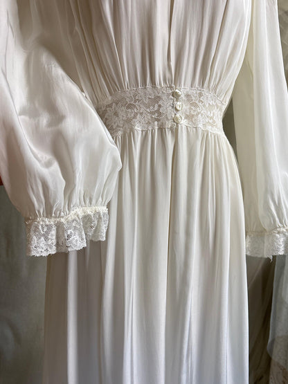 Vintage 1940's Nightgown & Peignoir Set - White Rayon with Cotton Lace by Lady Doretta | XS, S